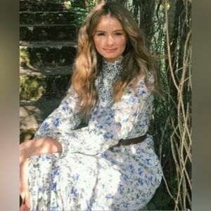 Zara Blogger Fave Printed Rustic Smocked High Neck Floral Midi Dress Cottagecore